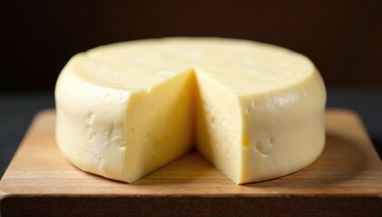 Artisan wheel of creamy white cheese, isolated , ingredient, edible, food