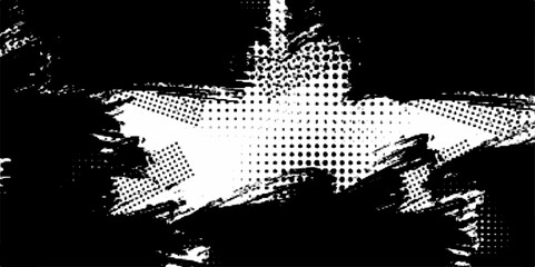 Vector modern paintbrush grunge with halftone dots pattern texture style black grunge brush stroke abstract background