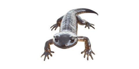 Fototapeta premium Close-Up Of Black Salamander. Amphibian Wildlife And Nature Study Isolated On Transparent Background