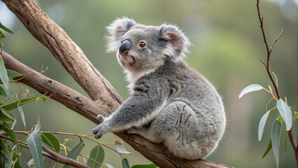 Obraz premium Cute koala bear sitting on a tree branch in nature