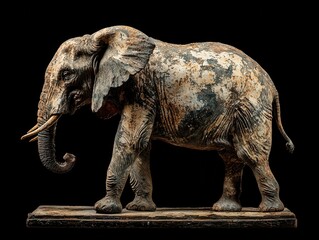 Obraz premium Weathered Profile of an Elderly African Elephant Highlighting Textures and Unique Form Against a Dark Background
