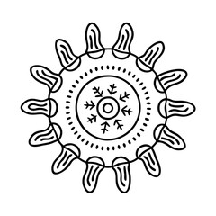 Ornate Circular Mandala Design with Snowflake Centerpiece Intricate Black and White Pattern Decorative Element Artistic Illustration Graphic Design