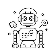 A friendly robot character design illustration featuring automation technology and AI