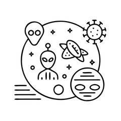 Extraterrestrial Encounter in Space with Alien Spaceship Virus and Planet