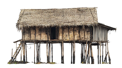an old hut on stilts isolated on a transparent background, PNG image, PNG file, Generative art.