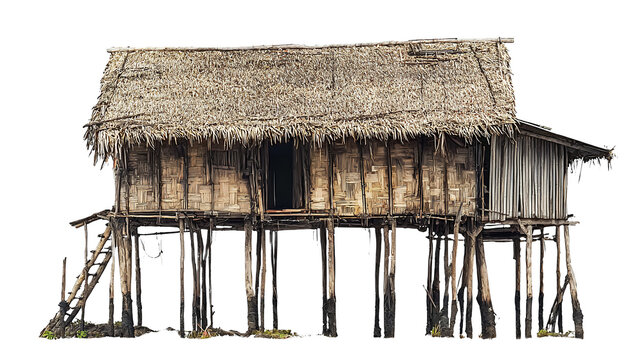 an old hut on stilts isolated on a transparent background, PNG image, PNG file, Generative art.