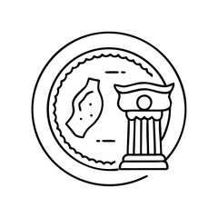 Obraz premium Ancient Greek Coin Featuring a Classical Column and a Piece of Pottery