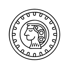 Circular Design Featuring Profile of an Ancient Person with Elaborate Headwear