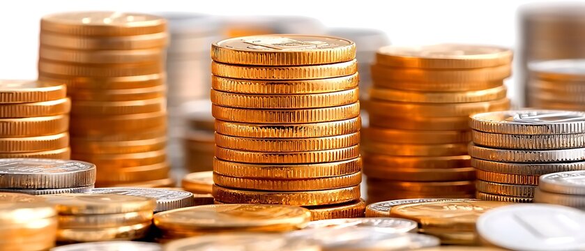 Gold coin stacks with finance wealth.