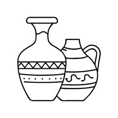 Line drawing of two ancient ceramic vases with decorative patterns