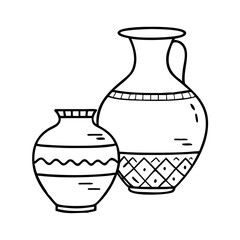 A Pair of Decorative Hand Drawn Pottery Vases with Ethnic Patterns