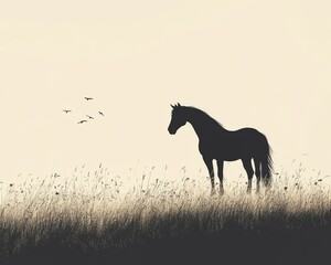 Minimalist Horse Silhouette in Field Line Art