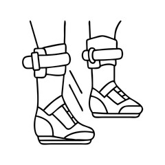 Line drawing of a person wearing ankle support braces and athletic shoes while in motion