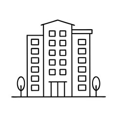 Simple Line Drawing of a Modern Apartment Building with Trees © Sayem