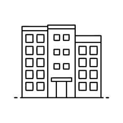Simple Line Drawing of a Multi Story Building Complex with Windows
