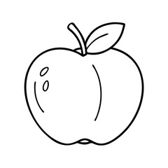 A Simple Line Drawing of a Red Apple with a Leaf