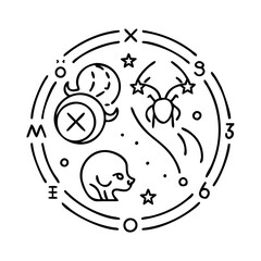 Mystical Yin Yang Symbol with Celestial Elements Puppy Spider and Moon