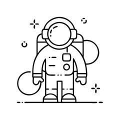 A Simple Line Drawing of an Astronaut in Space Exploring Planets and Stars