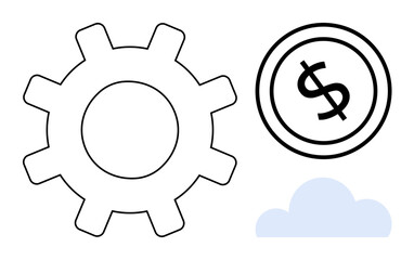 Gear for workflow, dollar sign for financial success, and cloud for technology. Ideal for business, finance, innovation, economy, productivity cloud computing economic progress. Flat simple