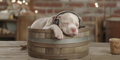 Adorable Dog /Puppy with Headphones