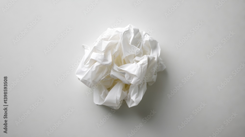 Aufkleber A close-up view captures a crumpled sheet of parchment baking paper on a white surface, showcasing its textured folds and curled edges that create subtle shadows