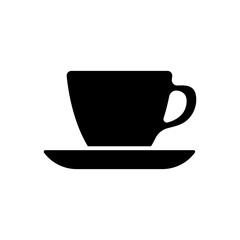 Cup and saucer icon. Black silhouette. Front side view. Vector simple flat graphic illustration. Isolated object on white background. Isolate.