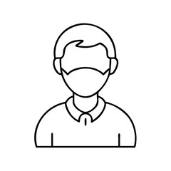 Line art illustration of a man wearing a face mask simple design healthcare safety prevention protection