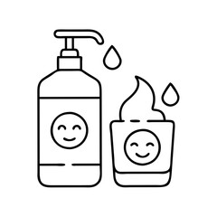 Happy Cleaning Supplies Dispenser Bottle and Cup with Smiling Face Emojis and Droplets