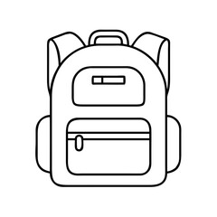 A simple line drawing of a classic backpack with two straps a main compartment and a smaller front pocket ideal for school travel or hiking