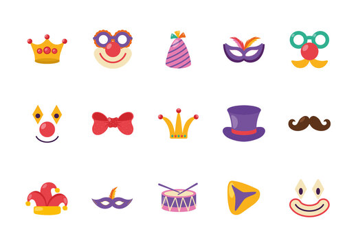 Colorful Festive Costume Elements Celebration Stickers Set