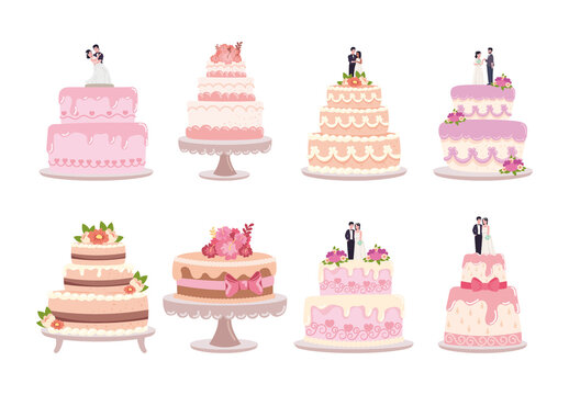 Pink And Beige Elegant Wedding Cake Illustrations