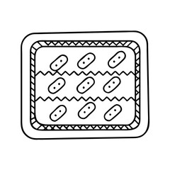 Artistic Black and White Illustration of a Decorative Mat or Rug with a Geometric Pattern