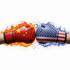 China and USA Trade War: Boxing Gloves with Flags