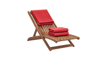 a stack of folded red towels wooden chair on a transparent background, PNG image, PNG file, Generative art.