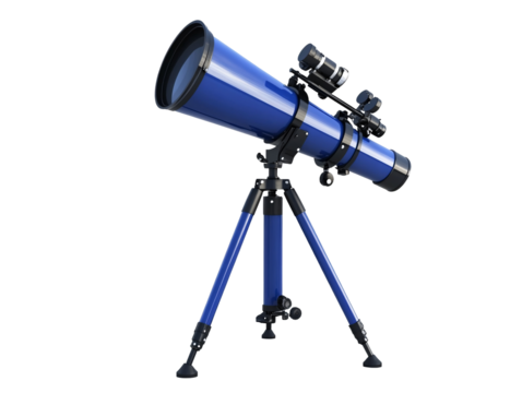 a blue telescope on a tripod