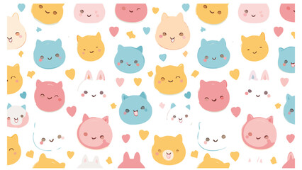 Kawaii Seamless Pattern with Cute Icons and Pastel Colors 1