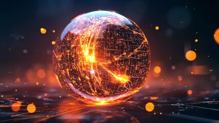 Orange energy sphere with electrical discharges pulsating on dark background, concept of future technology and innovation - Powered by Adobe