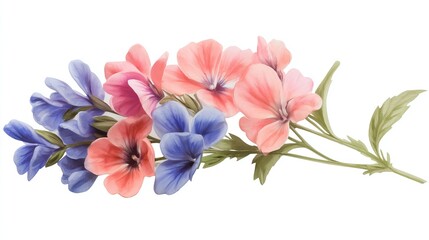 Vintage watercolor bouquet of pink and blue flowers, evoking timeless elegance and delicate charm