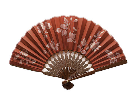 a red fan with white designs
