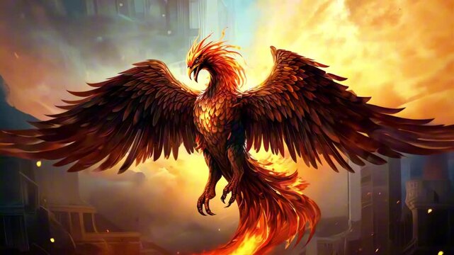 Painting of a phoenix rising from ashes, symbolizing rebirth, renewal, and the power of resilience