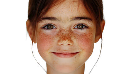 a portrait of a young girl with freckles on her face and hair on a transparent background, PNG image, PNG file, Generative art.