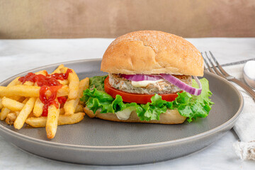 chicken burger with home made fries