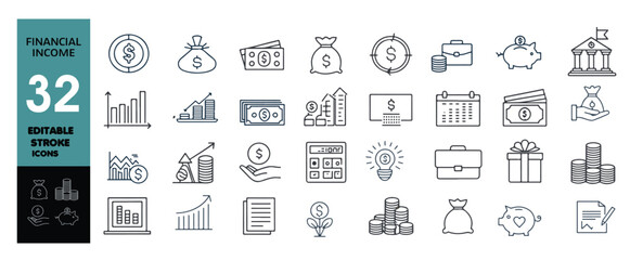 Financial Income Line Editable Icons set. Vector illustration in modern thin line style of business related icons: salary, money growth, profit, and more. Pictograms and infographics for mobile vactor