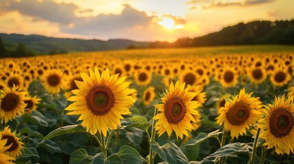 A sunflower field stretching into the horizon, vibrant and golden, --ar 16:9 --v 6.1 Job ID: a1088fa3-94ff-408a-b45b-0463968f4516