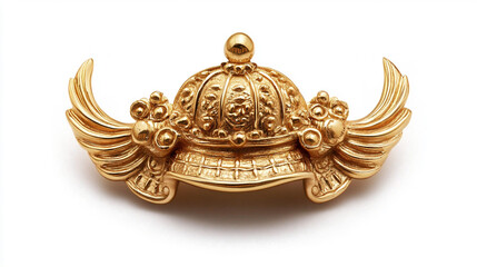 小型の金色兜ブローチ、細部まで美しく仕上げられた装飾品 generative ai