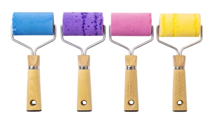 Colorful paint rollers set for art and craft projects on transparent background