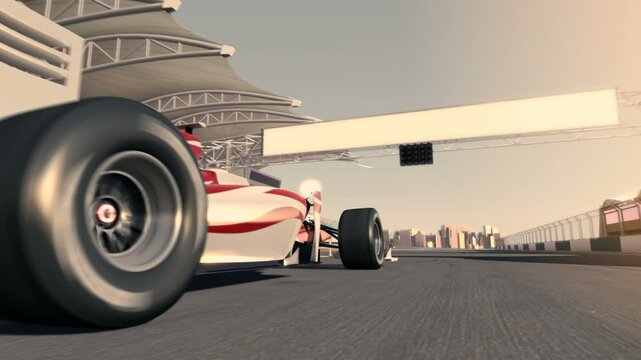 F1 Car Speeding on Racing Circuit