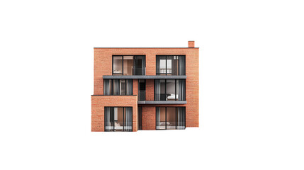 a model of a red brick building with windows and balconies on a transparent background, PNG image, PNG file, Generative art.