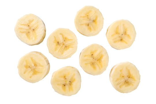 Sliced banana pieces isolated on transparent background