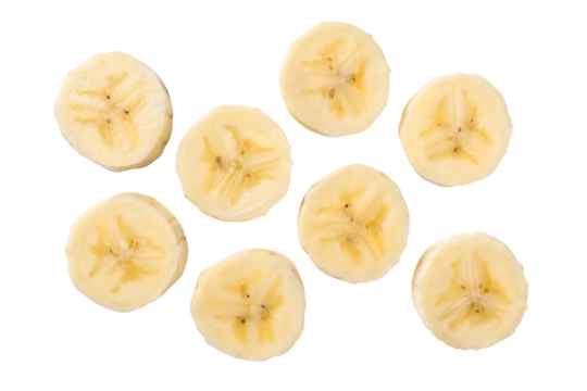 Sliced banana pieces isolated on transparent background
